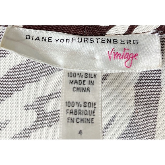 Diane von Fuerstenberg dress abstract pattern 100% Silk DVF Brown Cream Shift 4. - Picture 2 of 5